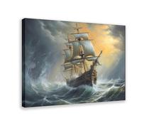 Vintage Ship, Stormy Ocean, Storm Painting, Seascape Print, Sea Wall Art, Printable Digital Artwork Canvas Poster Bedroom Decor Landscape Office Room Decor Gift 20x30inch(50x75cm)