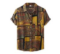 Vintage Shirts for Men Striped Button Up Big and Tall Collared Shirt Short Sleeve African Dashiki Summer Beach Tops