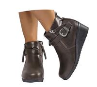 Vintage Short Boots With Metal Buckle Women's Platform Booties Comfortable Wedge Heel Ankle Boots PU Leather Biker Booties With Zipper 2025 Women Large Size Shoes(7 UK)