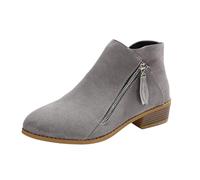 Vintage Short Boots Women Elegant Ankle Boots With Low Heels Autumn Winter Suede Worker Booties With Zipper Leisure Large Size Ankle Shoes(Grey,5 UK)