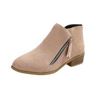 Vintage Short Boots Women Elegant Ankle Boots With Low Heels Autumn Winter Suede Worker Booties With Zipper Leisure Large Size Ankle Shoes(Brown,7 UK)