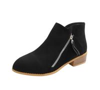 Vintage Short Boots Women Elegant Ankle Boots With Low Heels Autumn Winter Suede Worker Booties With Zipper Leisure Large Size Ankle Shoes(Black,4 UK)