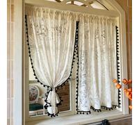 Vintage Short Curtain,Openwork Tulle Curtains with a Printed Pattern