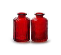 Vintage Short Glass Red Bottle Ribbed - Textured or Ribbed Stem Vase - Jazz Choose from 2 Designs - 6x10cm Glass Bottle - Stem Bud Flower Display (Ribbed)