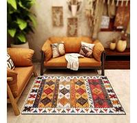 Vintage Short Pile Area Rug - Red, Yellow & Blue Pattern 120x180 cm | Stylish Non-Slip Floor Mat for Bedroom, Living Room, Hallway & Kids Room Home Decor