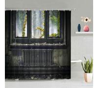 Vintage Shower Curtain, 3D Effect Medieval Architecture Mould Proof Mildew Resistant Waterproof Fabric Bathroom Curtains with Hooks, Machine Washable, Quick Dry, Bath Curtain, 180x180 cm V578