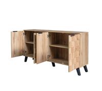 Vintage sideboard textured oak look 3D square front 4 doors and adjustable shelves 150×35×78cm