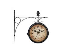 Vintage Sided Wall-mounted Clock Powered Metal Mount Home Garden Coffee Bar Decoration (Black)