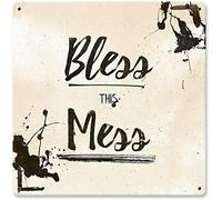VINTAGE SIGN Bless This Mess 12x12 inches Metal Sign