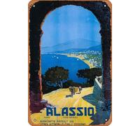 Vintage Sign Metal Signs Alassio, Italy West Italian Riviera Travel Tin Signs Vintage Bar Club Cave Home Kitchen Wall Decor Rustic Sign Funny Decor 15 * 30CM