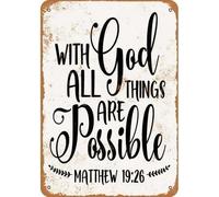 Vintage Sign with God All Things are Possible Funny Tin Sign for Home Bedroom Decor Gift Retro Outdoor Office Garage Bar Cafe Vintage Man Cave Decor 8×12 Inches