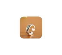 Vintage Signet Adjustable Rings for Men Women Silver Gold Two Tone Open Band Stackable Floral Vine Simulate Blue Agate Gemstone Biker Fashion Wedding Rings Gifts Comfort Fit
