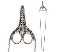 Vintage Silver Bauhinia Sewing Scissors, Small Embroidery Scissors with Chain and Protective Cover, Stainless Steel Pointed Scissors for Crochet Sewing Craft