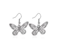 Vintage Silver Butterfly Drop Earrings Intricate Textured Butterfly Dangle Earrings Retro Boho Gothic Punk Style Earring Gift for Women