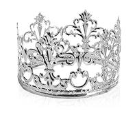 Vintage Silver Crown Cake Topper, Happy Birthday Party Decor, Baby Crown for Boys & Girls, 3.97 Inch Diameter x 2.28 Inch Height