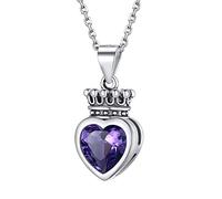 Vintage Silver Crown Heart Necklaces With Heart Amethyst Crystal February Birthstone Necklace for Women Mom Wife Girlfirends Queen of My Heart Dainty 925 Sterling Silver Chain Choker Necklace 18''