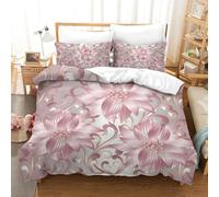 Vintage Silver Floral-Pink Flowers Whimsical 3D Printed Duvet Cover Set,Microfiber Quilt Covers,Playful Children's Bedding With Zipper Closure Pillowcases,Ideal for Kids Day Gift Double（200x200cm）