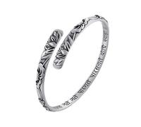 Vintage Silver Lotus Flower Buddhist Bracelet for Women Om Mani Padme Hum Buddhism Ethnic Adjustable Bangle Jewelry