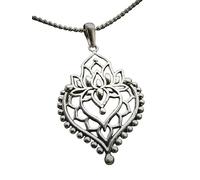 Vintage Silver Mandala Pendant Necklace, Antique Ball Chain, Floral Lotus Design, Boho Style, Ethnic Indian Jewelry