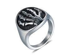 Vintage Silver Punk Rings, Rings Stainless Steel Silver Ring for Men Signet Ring with Skull Hand Gothic Rings for Men N 1/2
