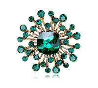 Vintage Simulated Emerald Flower Brooch Pin for Women Girls Rhinestone Crystal Floral Laple Pin Clip Sweater Scarves Jackets Shawl Dress Suit Hat Corsage Decoration Brooches Pins Fashion Jewelry Gift