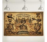 Vintage Skeleton Celebration Backdrop, Retro America Independence Day Decorations, Rustic Brown Wall Background for Party Events, 250 Years Anniversary Theme 71x43 Inch