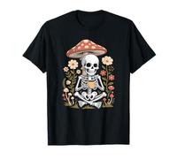 Vintage Skeleton Drinking Coffee Beneath a Giant Mushroom T-Shirt