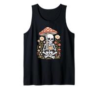 Vintage Skeleton Drinking Coffee Beneath a Giant Mushroom Tank Top