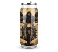 Vintage Skeleton Grim Reaper Motorcycle Can Shaped Mug Insulated Stainless Steel Coffee Cup with Lid and Straw 300/500ML