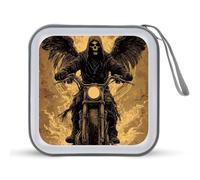 Vintage Skeleton Grim Reaper Motorcycle CD Holder Case with 40 Capacity Protective Sleeves Hard DVD Storage Wallet for Car