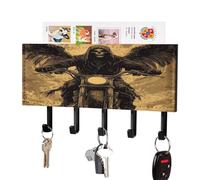 Vintage Skeleton Grim Reaper Motorcycle Key Holder Wall Mounted Self Adhesive Hangers Rack with 5 Hooks and Mail Shelf