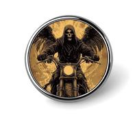 Vintage Skeleton Grim Reaper Motorcycle Round Brooches And Pins for Women 1" Men Lapel Pin for Hat Bag Backpack Decor