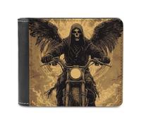Vintage Skeleton Grim Reaper Motorcycle Slim Wallet Bifold Credit Card Holder Case PU Pouch Purse for Men Women