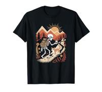 Vintage Skeleton Hiking with an Orange cat in the Forest T-Shirt
