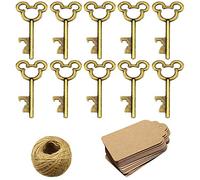 Vintage Skeleton Key Bottle Opener Set, 50 Pack with Matching Escort Card Tags Twine, Rustic Wedding Party Favors for Guests, Bulk Decoration, Copper