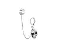 Vintage Skeleton Threader Drop Dangle Cuff Wrap Small Hoop Earrings for Women Men Punk Unique Cartilage Long Chain Silver Plated Skeleton Head Hanging Fashion Jewelry for Halloween Party Biker 1Pc