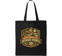 Vintage Skeleton Working Late Night Illustration Natural Cotton Tote Bag Black