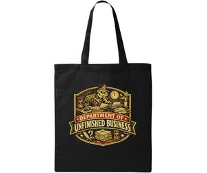 Vintage Skeleton Working Late Night Illustration Natural Cotton Tote Bag Black