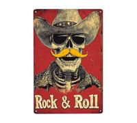 Vintage Skeletons In Hats Metal Sign, Rock & Roll Skull Music Metal Sign, For Home Man Cave Bar Music Pub Garage Yard 12x16inch