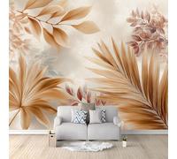 Vintage Sketch Broadleaf Botanical Artistic Wall Mural 300 x 210 cm Camel Non-Woven Photo Wallpaper, Large Wall Covering for Living Room & Bedroom, Paste the Wall