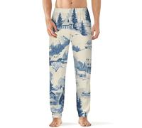 Vintage Ski Snowy Scene Men's Pajama Pant Casual Lounge Pants Lightweight Pjs Sleepwear