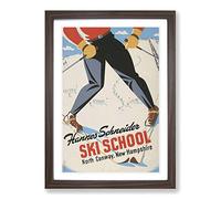 Vintage Ski Travel Poster Vol.11 Framed Print | A2 Walnut Framed Wall Art | Ready to Hang | Classic Nature Picture | Living Room Bedroom Lounge Office