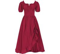 Vintage Skirt Victorian Women's Medieval Dress Short Sleeve Evening Dresses Smocked Waist A Line Dress Halloween Dress Boho Maleficent Costume, red, XXL