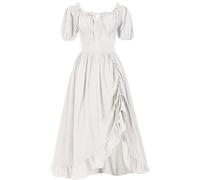 Vintage Skirt Victorian Women's Medieval Dress Short Sleeve Evening Dresses Smocked Waist A Line Dress Halloween Dress Boho Maleficent Costume, White, L