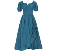 Vintage Skirt Victorian Women's Medieval Dress Short Sleeve Evening Dresses Smocked Waist A Line Dress Halloween Dress Boho Maleficent Costume, darkblue, XL