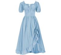 Vintage Skirt Victorian Women's Medieval Dress Short Sleeve Evening Dresses Smocked Waist A Line Dress Halloween Dress Boho Maleficent Costume, lightblue, XXL
