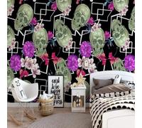 Vintage Skull Beautiful Purple Flower 3D Wallpaper Premium Textured Silk Study Dining Living Room Bedroom Sofa TV Wall Easy Install-150cm×105cm