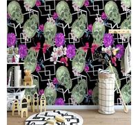 Vintage Skull Beautiful Purple Flower 3D Wallpaper Textured Silk Easy Install Living Room Sofa Bedroom Dining Room Home Decoration Wall-400cm×280cm