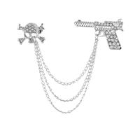 Vintage Skull Brooch Pin with Rhinestone Chain for Suit Collar