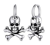 Vintage Skull Earrings Huggie Hoops for Men Women, Stainless Steel Gothic Skeleton Biker Earrings For Teenage Boy